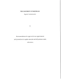 Recommendations for Approval of New Appointments and Promotions for Regular Associate and Full Professor Ranks