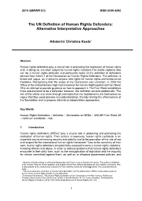 The UN Definition of Human Rights Defenders: Alternative Interpretative Approaches