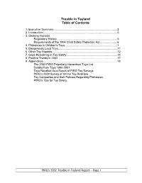 Trouble in Toyland Table of Contents