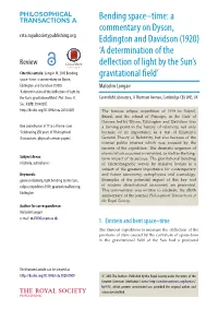 A Commentary on Dyson, Eddington and Davidson (1920) Malcolm Longair ‘A Determination of the Deflection of Light by the Sun’S Gravitational Field’