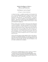 Artificial Intelligence: Risks to Privacy and Democracy