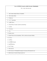 List of J-STOR's Journals Available Through E-Shodhsindhu URL