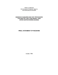 Rulemaking: 1999-10 FSOR Emission Standards and Test Procedures
