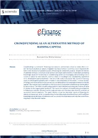 Crowdfunding As an Alternative Method of Raising Capital