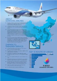 Darwin to Shenzhen Service About Donghai Airlines Top