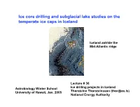 Ice Core Drilling and Subglacial Lake Studies on the Temperate Ice Caps in Iceland