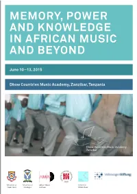 Memory, Power and Knowledge in African Music and Beyond