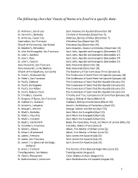 The Following Churches' Feasts of Name Are Fixed to a Specific Date