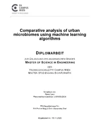 Comparative Analysis of Urban Microbiomes Using Machine Learning Algorithms