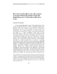 Rewarding Culpable Whistleblowers Under the Dodd-Frank Act and Internal Revenue Code