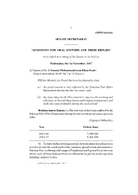 Senate Secretariat ————— “Questions for Oral Answers and Their Replies”