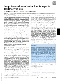 Competition and Hybridization Drive Interspecific Territoriality in Birds