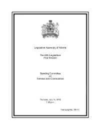 Legislative Assembly of Alberta the 29Th Legislature First Session