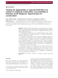 Testing the Applicability of Regional IUCN Red List Criteria on Ladybirds (Coleoptera, Coccinellidae) in Flanders (North Belgium): Opportunities for Conservation