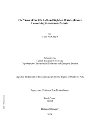 The Views of the U.S. Left and Right on Whistleblowers Whistleblowers on Right and U.S
