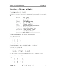 Worksheet 4. Matrices in Matlab