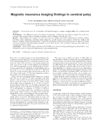 Magnetic Resonance Imaging Findings in Cerebral Palsy