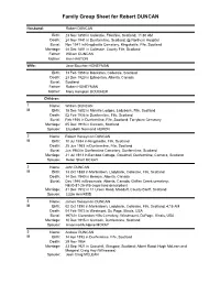 Family Group Sheet for Robert DUNCAN