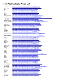 Folk Pop Bands and Artists List