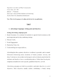 Setting Goals and Objectives Setting Advertising Campaign Goals 1