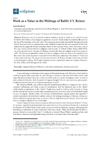 Work As a Value in the Writings of Rabbi Y.Y. Reines