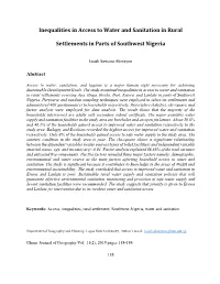 Inequalities in Access to Water and Sanitation in Rural Settlements in Parts of Southwest Nigeria