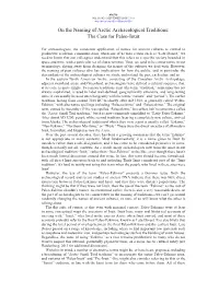 On the Naming of Arctic Archaeological Traditions: the Case for Paleo-Inuit