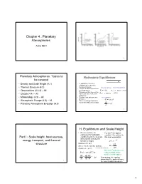 Chapter 4 : Planetary Atmospheres H. Equilibrium and Scale Height