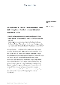 Establishment of 'Daimler Trucks and Buses China Ltd.'