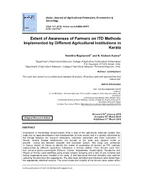 Extent of Awareness of Farmers on ITD Methods Implemented by Different Agricultural Institutions in Kerala