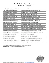 Omaha Spring Cleanup Schedule April 22, 2017: Northwest