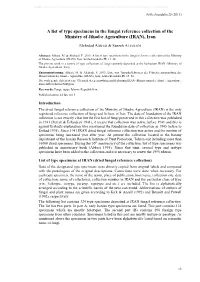 A List of Type Specimens in the Fungal Reference Collection of the Ministry of Jihad-E Agriculture (IRAN), Iran