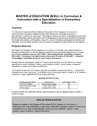 MASTER of EDUCATION (M.Ed.) in Curriculum & Instruction with A