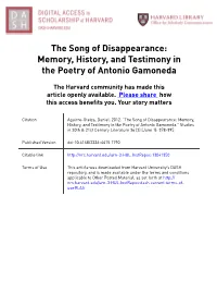 The Song of Disappearance: Memory, History, and Testimony in the Poetry of Antonio Gamoneda