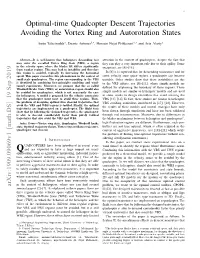 Optimal-Time Quadcopter Descent Trajectories Avoiding the Vortex Ring and Autorotation States