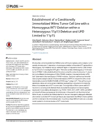 Establishment of a Conditionally Immortalized Wilms Tumor Cell Line with a Homozygous WT1 Deletion Within a Heterozygous 11P13 Deletion and UPD Limited to 11P15