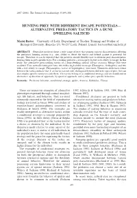 Hunting Prey with Different Escape Potentials— Alternative Predatory Tactics in a Dune Dwelling Salticid