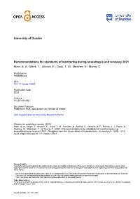 Recommendations for Standards of Monitoring During Anaesthesia and Recovery 2021 Klein, A