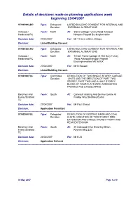 Details of Decisions Made on Planning Applications Week Beginning 23/04/2007
