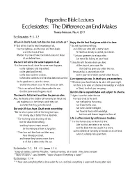 Ecclesiastes: the Difference an End Makes