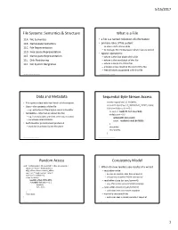 File Systems: Semantics & Structure What Is a File