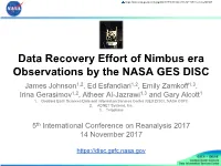 Data Recovery Effort of Nimbus Era Observations By