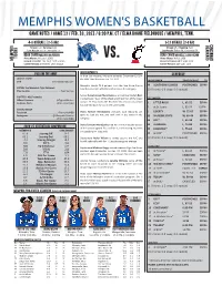 Memphis Women's Basketball Game Notes / Game 13 / Feb