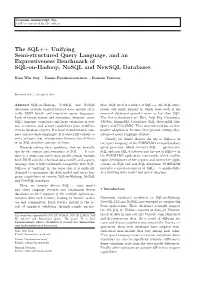 The SQL++ Unifying Semi-Structured Query Language, and an Expressiveness Benchmark of SQL-On-Hadoop, Nosql and Newsql Databases