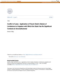 Conflict of Laws - Application of Orumf State's Statute of Limitations to Litigation with Which the State Has No Significant Contacts Is Unconstitutional