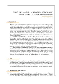 Guidelines for the Preservation of Raw Milk by Use of the Lactoperoxidase System