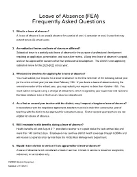 Leave of Absence (FEA) Frequently Asked Questions
