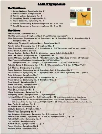 A List of Symphonies the First Seven: 1