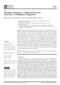 Alexander Technique Vs. Targeted Exercise for Neck Pain—A Preliminary Comparison