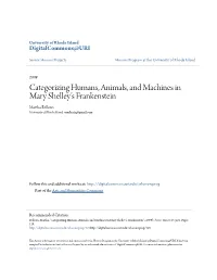 Categorizing Humans, Animals, and Machines in Mary Shelley's Frankenstein